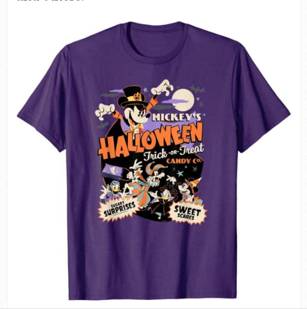 NWOT XL Mickey's Halloween Trick Or Treat Candy Co Purple Shirt Disney Goofy